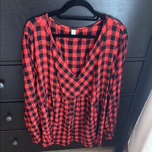 Old Navy Red and Black Wrap Blouse